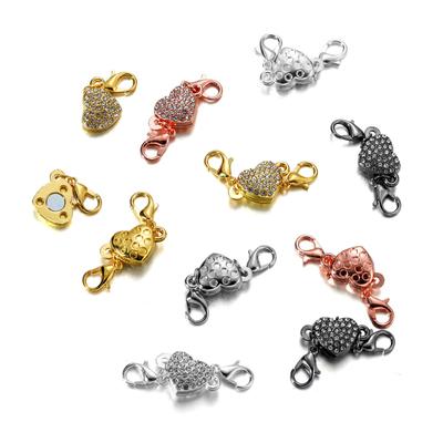 3Set Rhinestone Peach Heart Magnetic Clasps Leather Cord Bracelet Magnetic Connectors Sets For DIY Jewelry Making Accessories