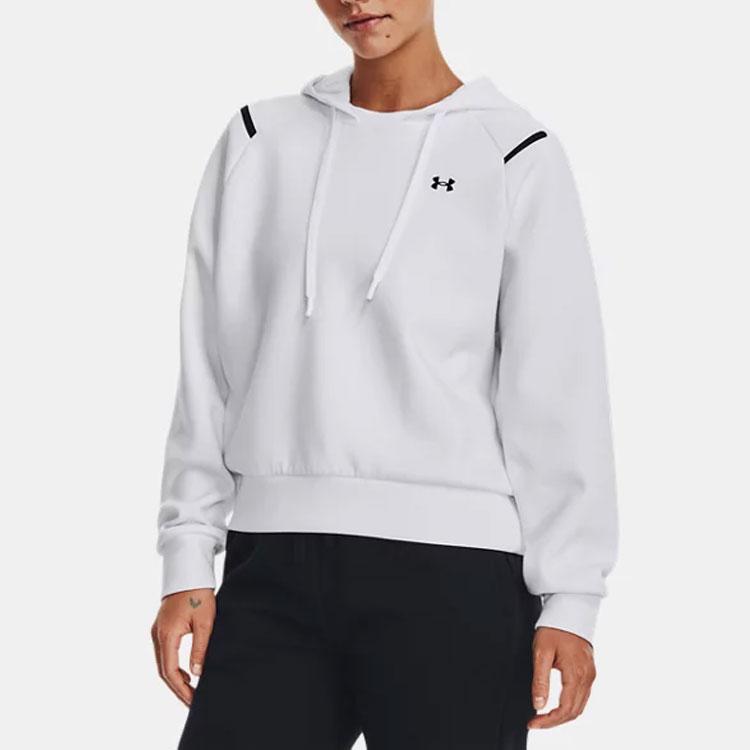Under Armour Solid Color Logo Print Drawstring Cropped Hoodie Women Hoodies White 1379843-100