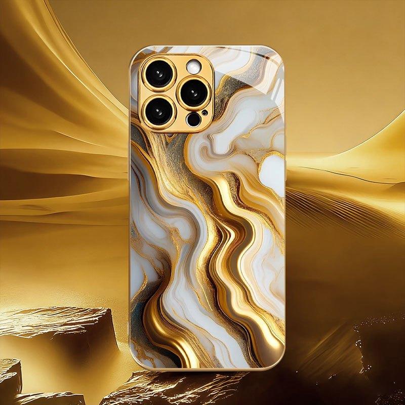 Vergoldete Wellenmuster Handyhülle Galvanisiertes Glas TPU Handyhülle für iPhone 17 16 15 14 13 12 11pm Pro Plus Sturzfest