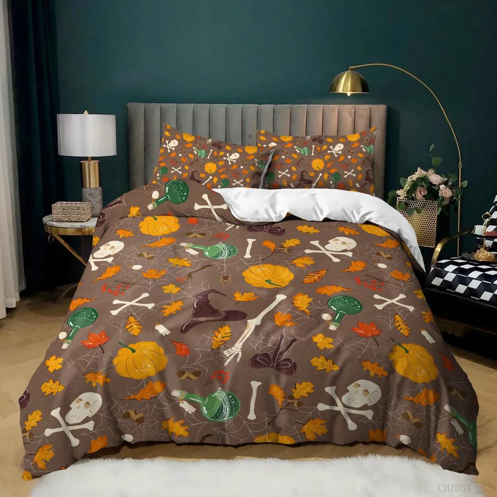 Pumpkin Duvet Cover Set Pumpkin Harvesting Holiday Halloween Thanksgiving Theme Bedding Set Microfiber Queen Size Quilt Cover