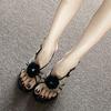 Soft leather version~ Flower sandals with skirts, fairy style gentle thin heels, high heels, female summer one-word buckle belt, not tired feet
