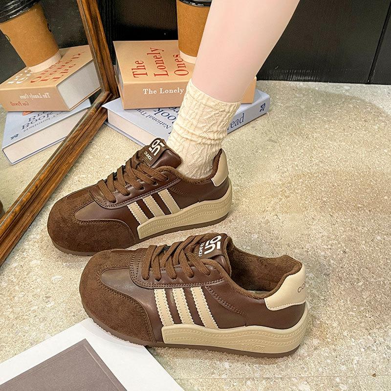 First Layer Cowhide Shoes Children's Versatile Platform Casual Sports Shoes Winter New Velvet Thickened Warm Cotton Shoes