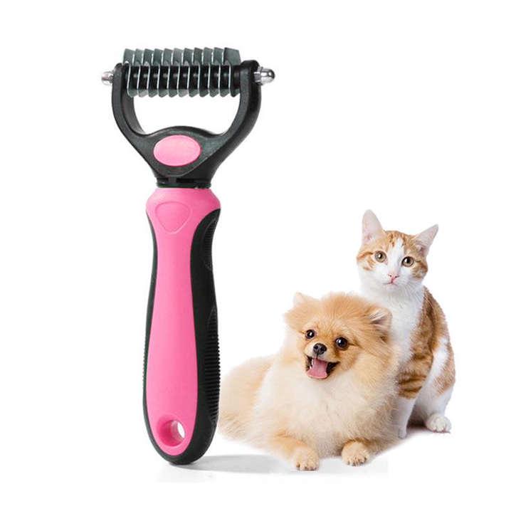 Pink Stainless Pet Dog Cat Deshedding Comb Blade Short Hair Brush Rake Grooming Tool