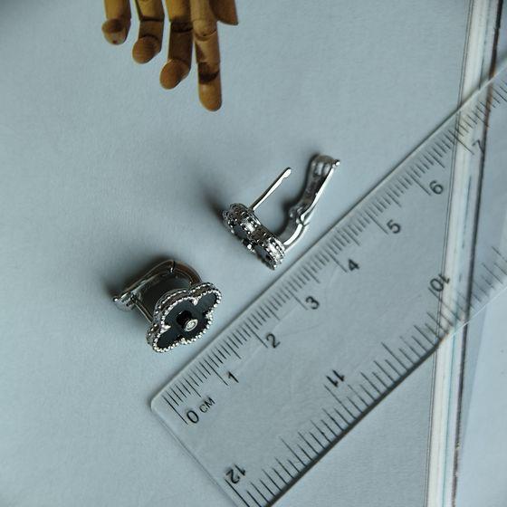 Silver Earrings with Natural Onyx, Cubic Zirconia (60002201)