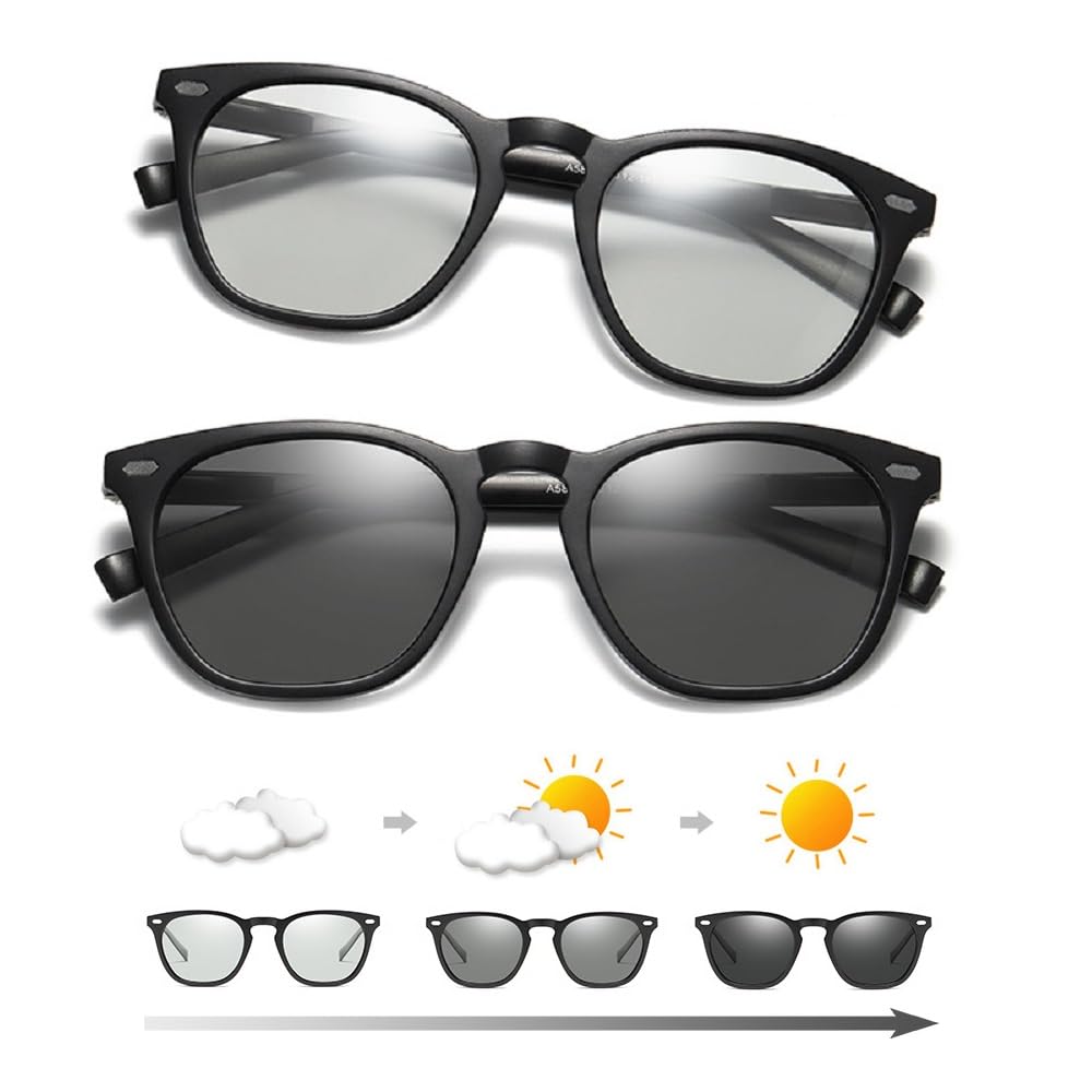 GetOn Men's Photochromic Polarized Sunglasses with Color-Changing Lenses, UV Protection, Lightweight TR Material, Asian Fit, Wellington Style, for