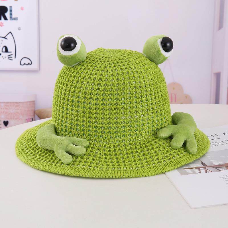 Children'S Sun Hat Summer Sun Protection Bucket Hat Thin Knitted Hat Cute Frog Sun Hat Boy Outdoor Cool Hat