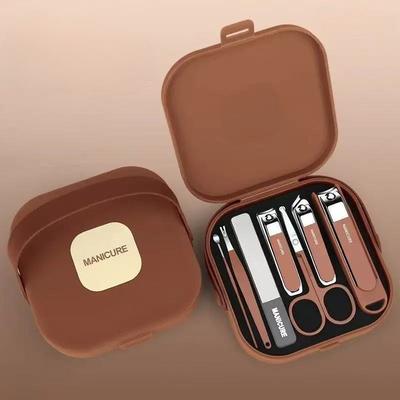 Portable Durable  Anti-Splash Nail Clipper Set Hand In Hand with ManicureTools Nail Clippers Protection Tool Manicure 7Sets
