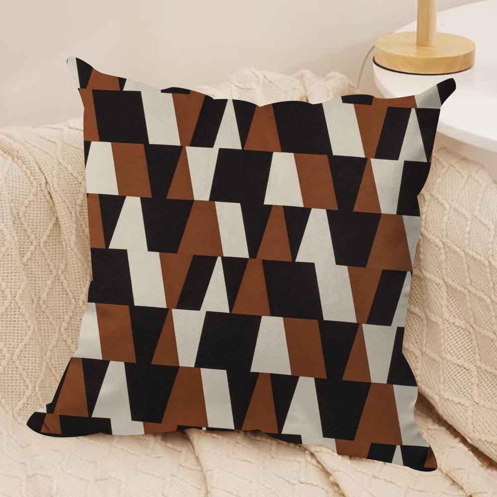 Reduced Geometry Cushion Cover Soft Plush Fabric Double-Sided Printed Sofa Cushion Cover for All Seasons Home Decor Gift