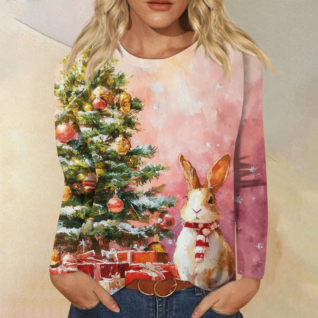 Women's Loose Comfortable Casual Fashion Round Neck Christmas Print Long Sleeve Hoodie