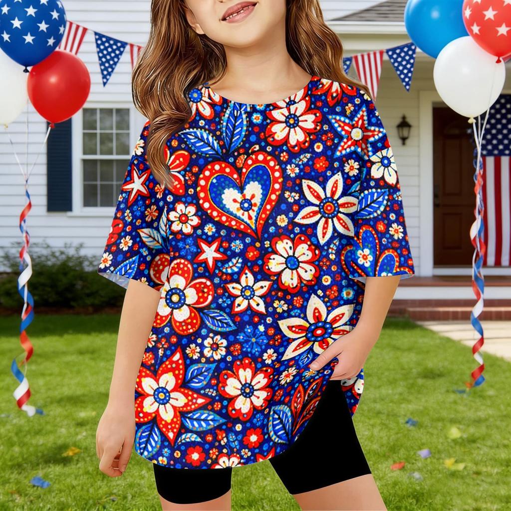 Kids Independence Day Print Round Neck Short Sleeve Casual T-shirt