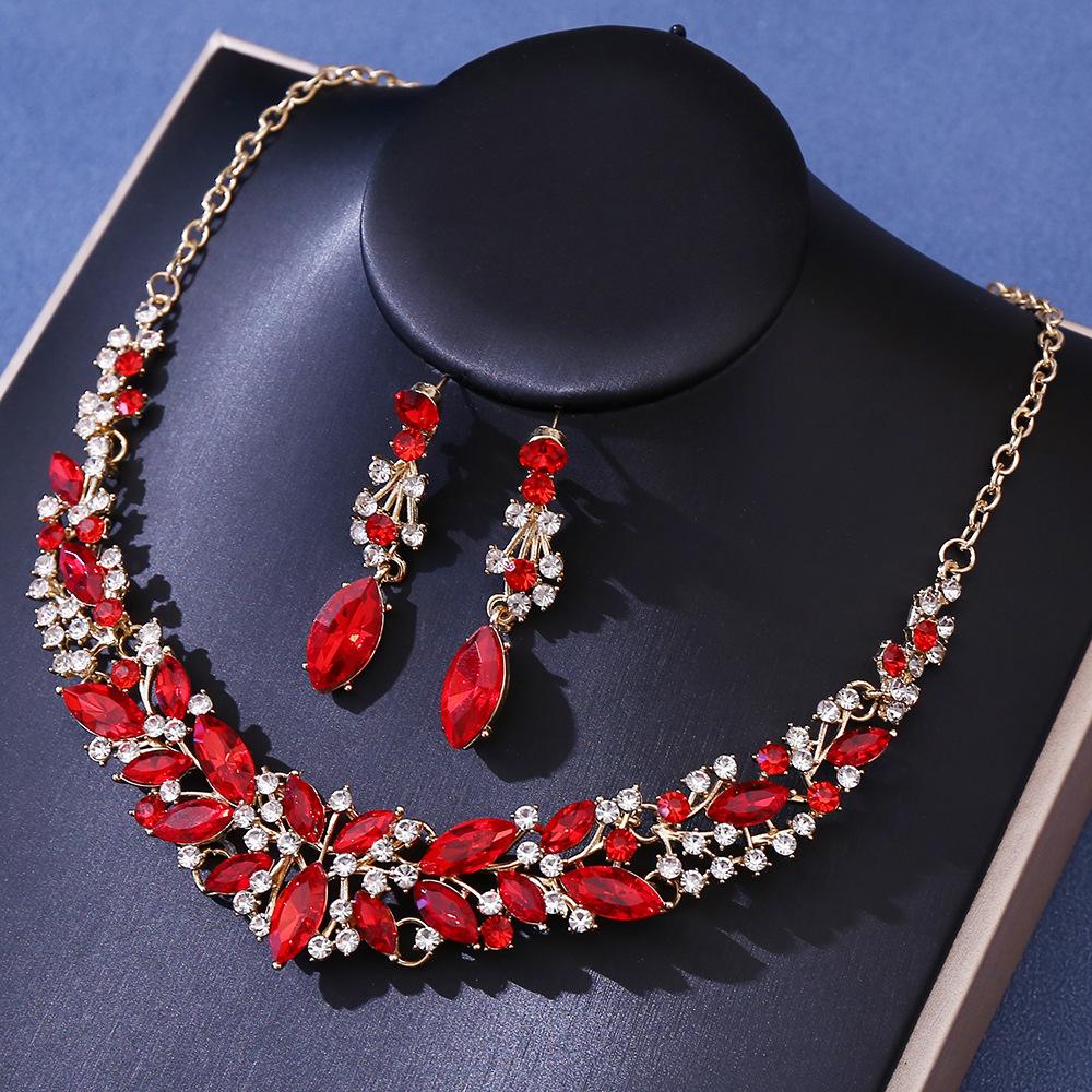DIEZI 5 Farben Luxus Kristall Diadem Halskette Ohrringe Für Frauen Hochzeitsparty Elegant Braut Braut Strass Krone Accessoires