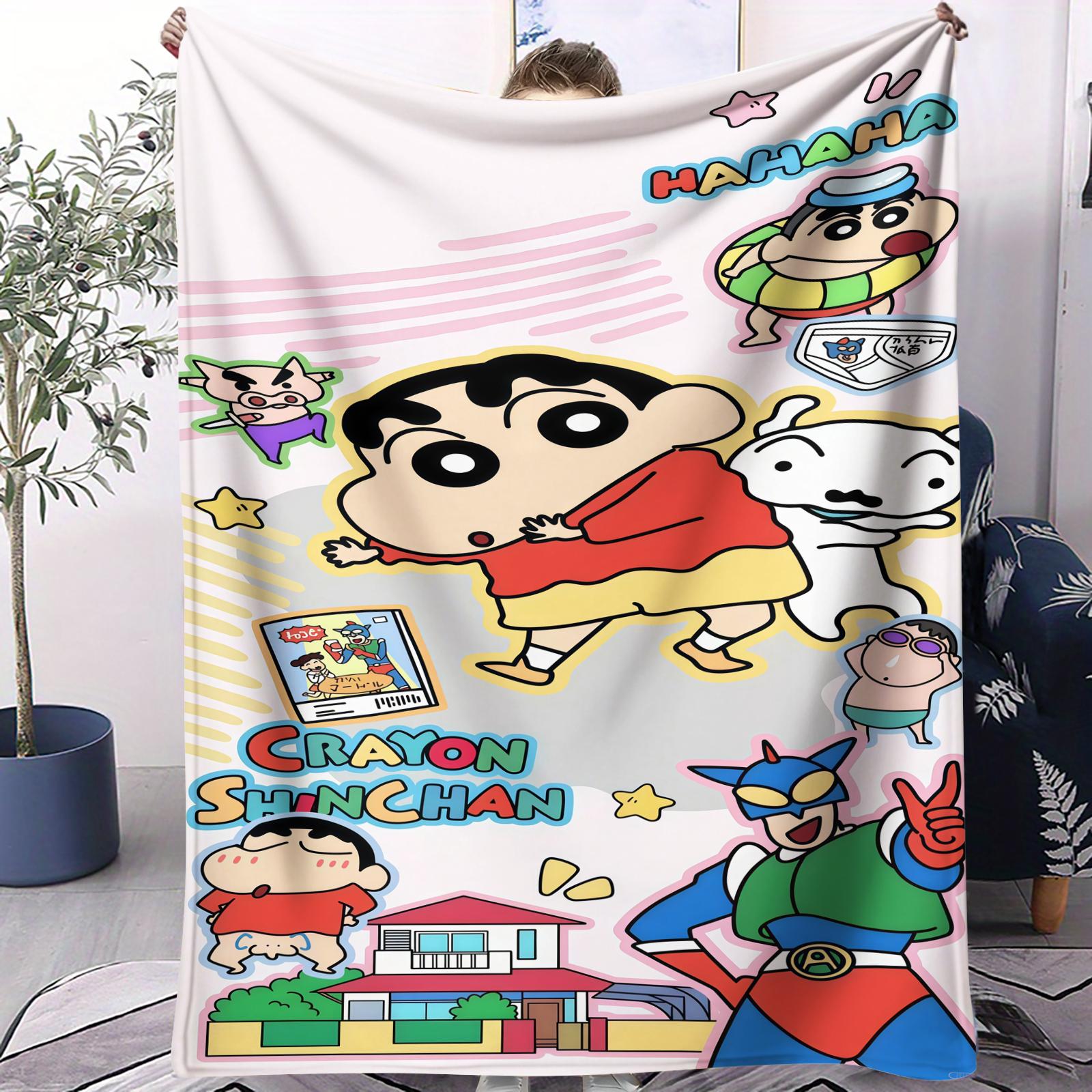 

Cute Crayon Shinchan Japanese Anime Small Cover Blanket Soft Comfortable All Season Skin Friendly Dorm Sofa Office Car Nap Gift 70x100cm