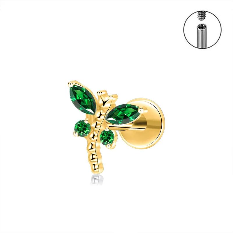 Piercing Labret Mini Libellula in Titanio ASTM F136 con Zirconia Cubica Orecchio Helix Flat Trago Orecchino Anello Naso Piercing Labbra