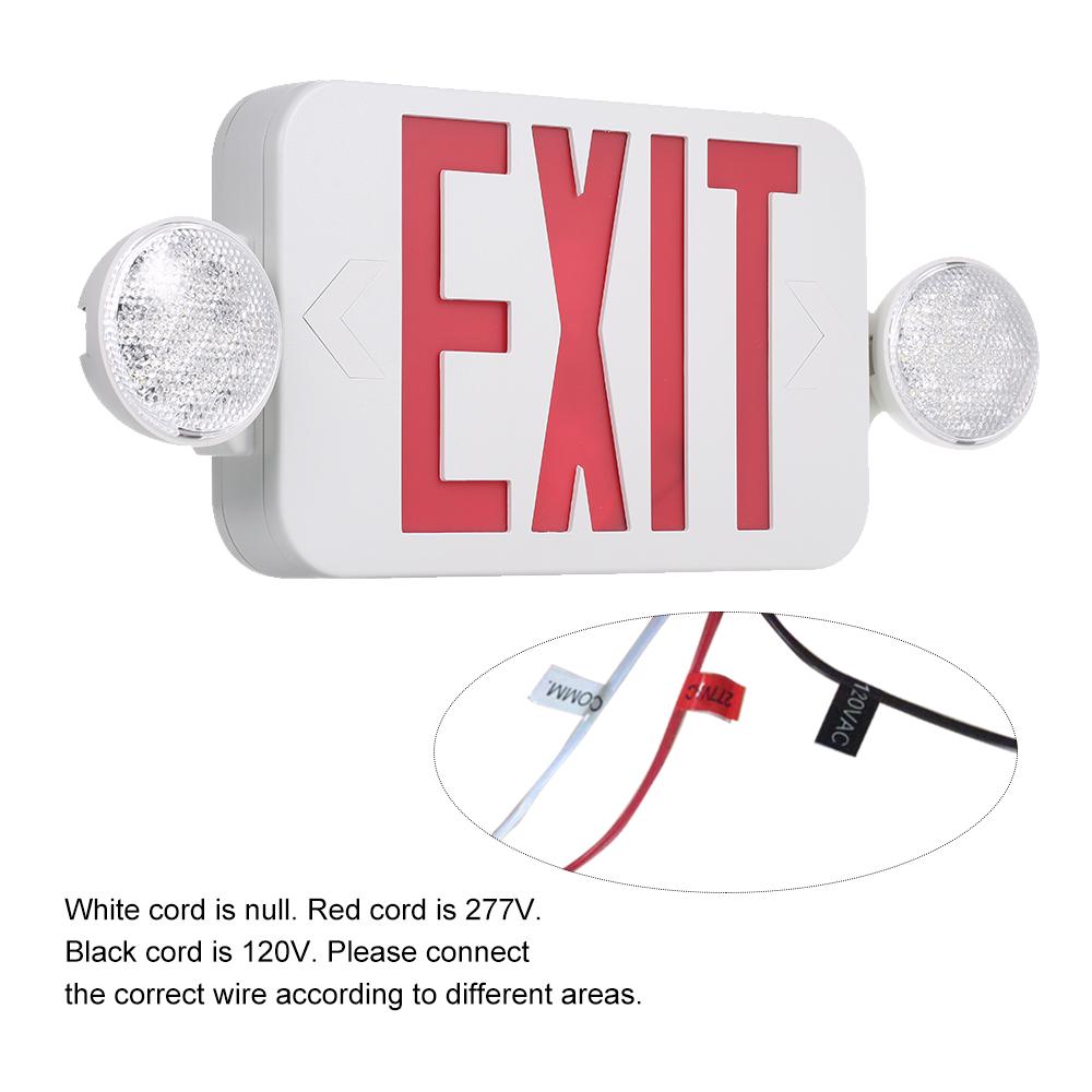 AC120/277V Red Exit Sign LEDs Combo Emergency Light with Adjustable Two Head Backup Batterys Wall