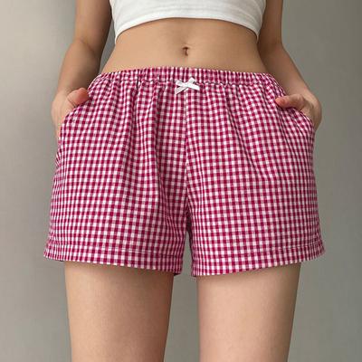Sommer Freizeit Mode Retro Schleife Dekoration Rot Kariert Damen Shorts