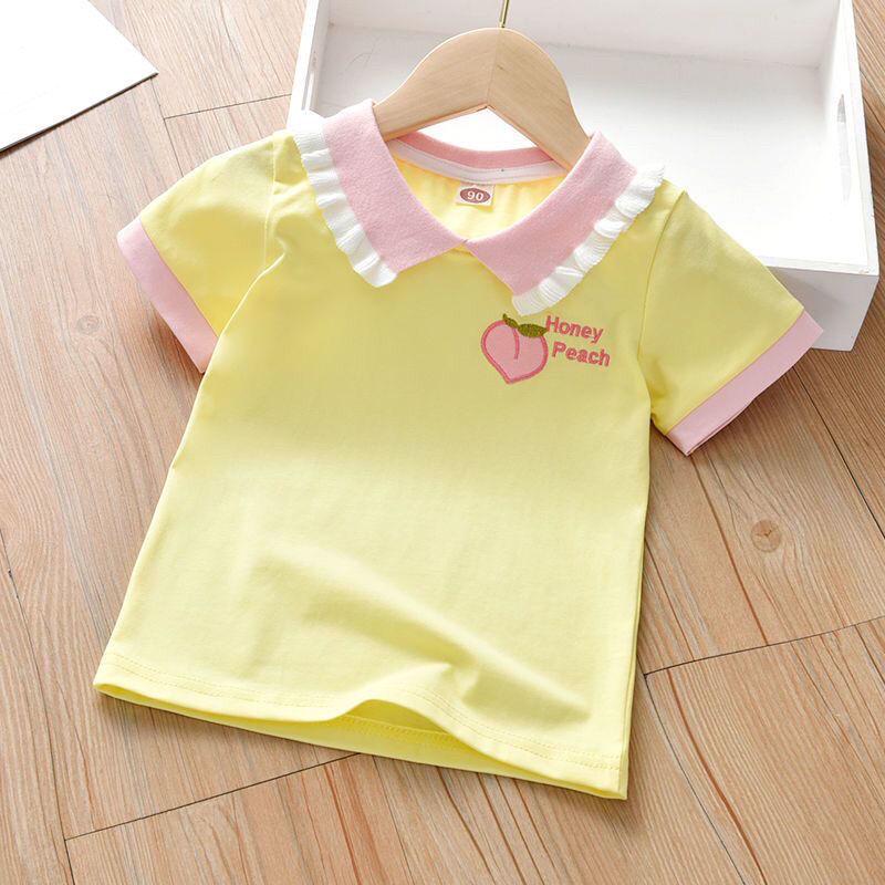 Girls Peach Embroidered Short-Sleeve Top - Korean Style Summer Layer 120 cm