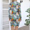 Women's V-neck Casual Print Long-sleeved Fitted Dress