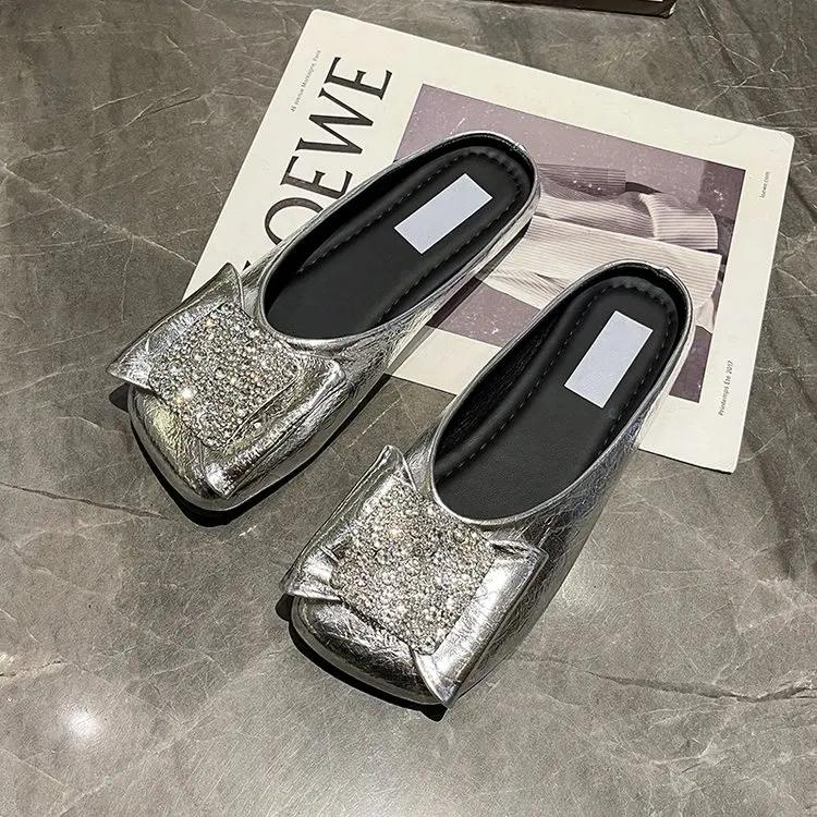 Mode 2025 Frühling Neue Damen-Slipper mit flachem Ausschnitt Frühling Flache Strasssteine mit Rock Flache Damen-Slipper mit flachem Ausschnitt