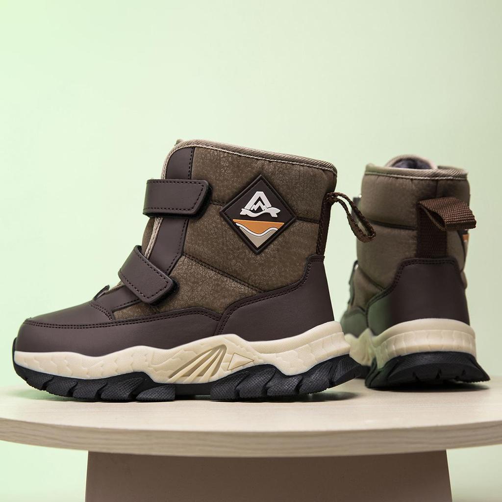 Stylish Waterproof Winter Leather Sports Shoes for Kids - Warm, Non-Slip, Thickened Cotton, Unisex Design.