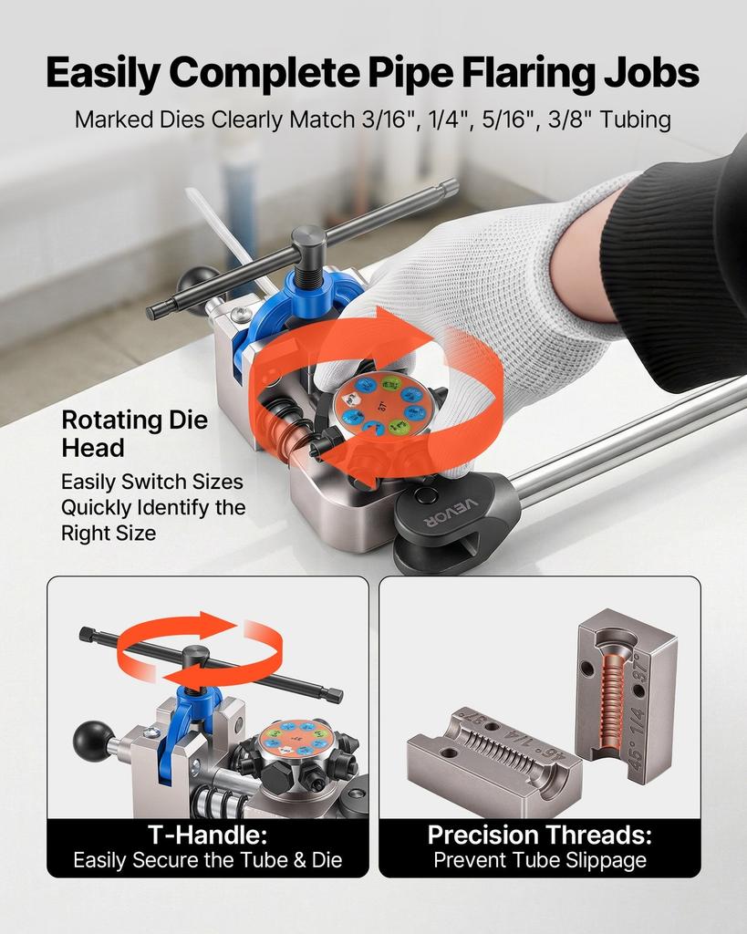 Professional Brake Line Flaring Tool, 45 & 37 Degree Double Flare Bubble Flare Tool Kit for 4.76mm, 6.35mm, 7.94mm, 9.52mm Copper Aluminum Thin Steel