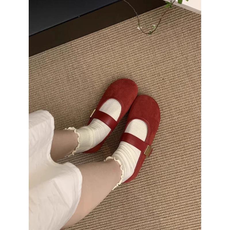 Suede Red Light Mouth Single Shoes Female Spring and Autumn New Retro Gentle Fairy Style Casual Soft Flat Mary Jane Shoes