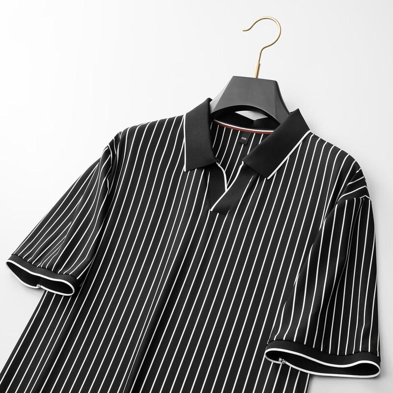 Polo a righe con scollo a V da uomo taglie forti