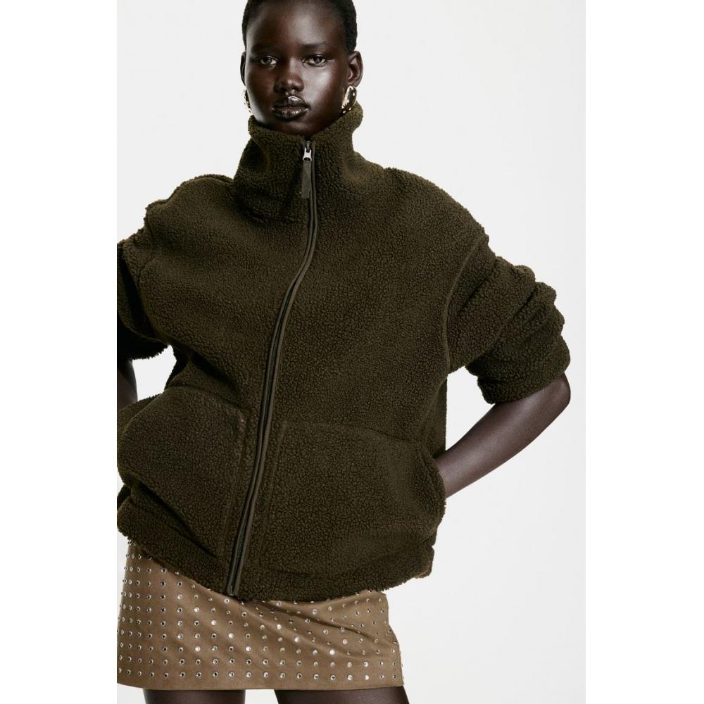 

H M teddy jacket dark khaki green