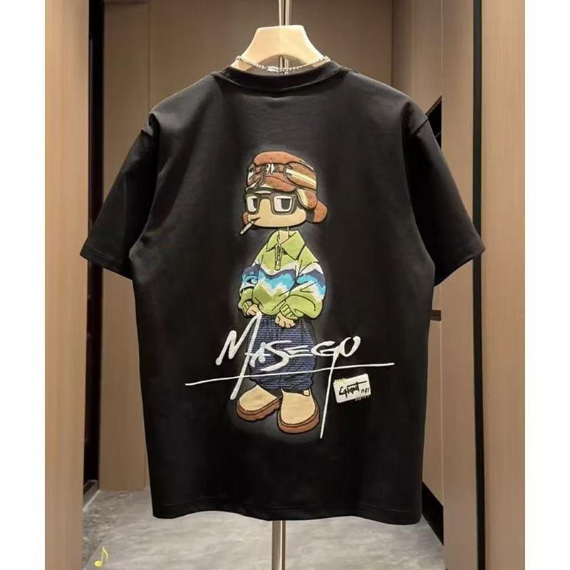 Men Cartoon Printed Round Neck Short Sleeve Casual Slim Fit T Shirt S чёрный
