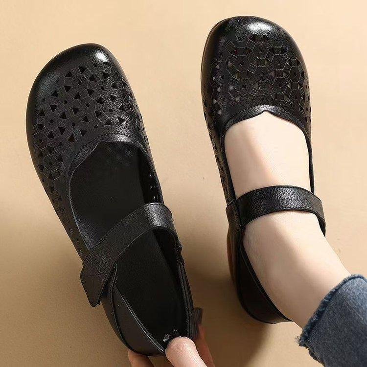 Velcro sandals beef tendon sole breathable non-slip middle-aged and elderly mother single shoes women's soft sole non-slip hollow hole shoes