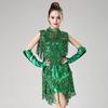 Latin Dance Dress With Fringe Sequins Sleeveless Performance Skirt Competition Party Show