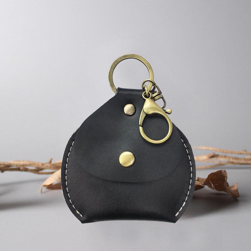 

Ретро креативные мужские и женские футляры для мелочи ручной работы из натуральной коровьей кожи для хранения наушников, персонализированные брелки в мини-кошельке чёрный