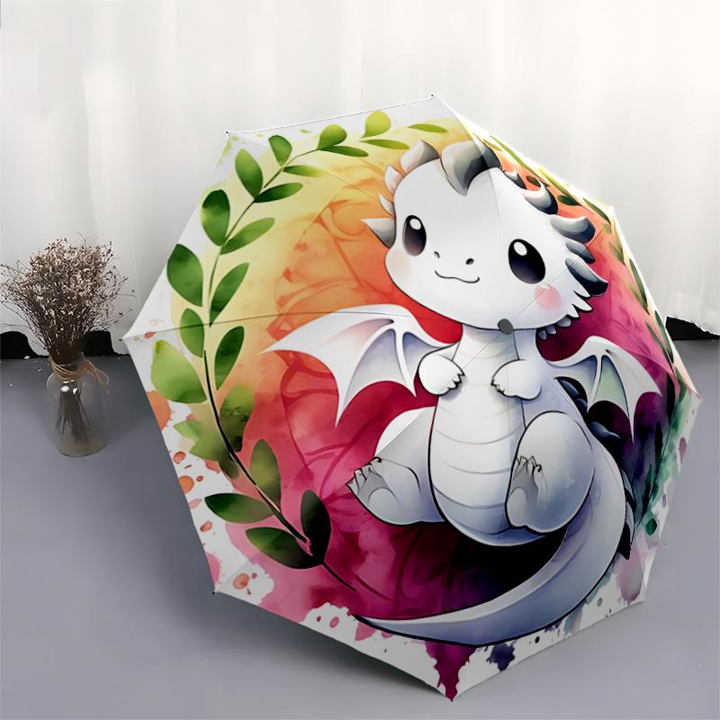 1pc Adorable White Dragon Cartoon Automatic Opening and Closing Folding - A Good Choice for Gifts, Fashionable and Convenient Umbrella With