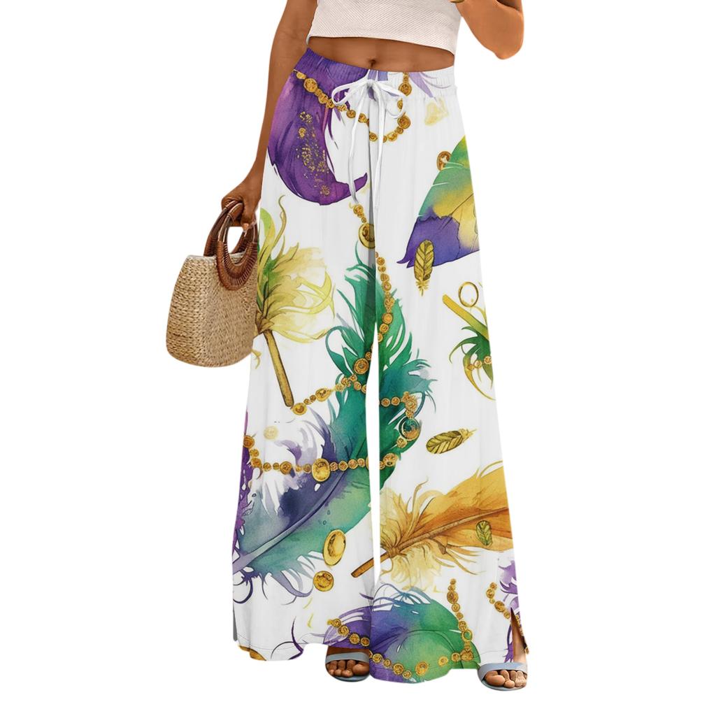 Damskie Luźne i Codzienne Spodnie z Szerokimi Nogawkami z Nadrukiem, z Elastycznym Pasem, Sznurkiem i Kieszeniami