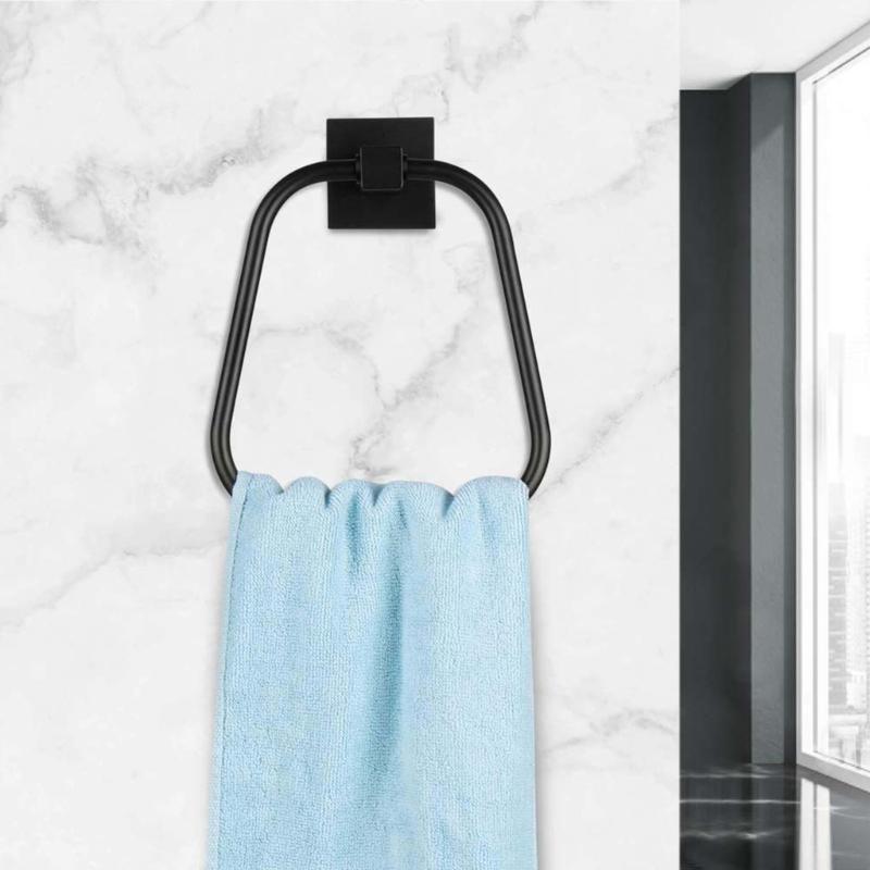 Elegant Trapezoid Towel Rings Matte Black Aluminum Rust and Corrosion Resistant Easy to Clean Hanger Bathroom Accessory