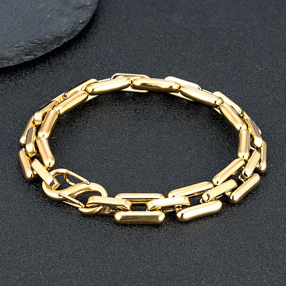 Men's Heavy Handmade Chain Bracelet Never Fade Double Push Carabiner Clasp Stainless Steel Punk Rectangle Link Accessory