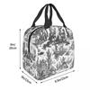 Black And White Toile De Jouy Insulated Lunch Bag for Women Children Leakproof Food Boxes Thermal Lunch Box Tote