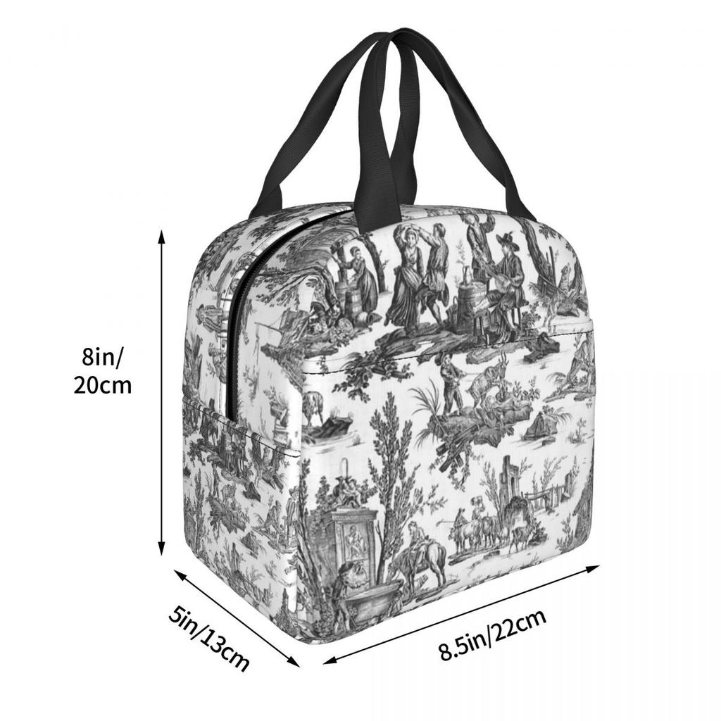 Black And White Toile De Jouy Insulated Lunch Bag for Women Children Leakproof Food Boxes Thermal Lunch Box Tote