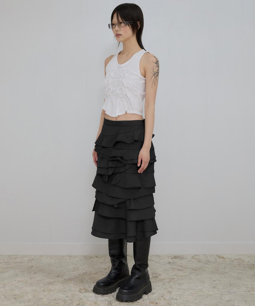 Peulleeoeob Faye Frill Midi Skirt (Fl-246_Black)