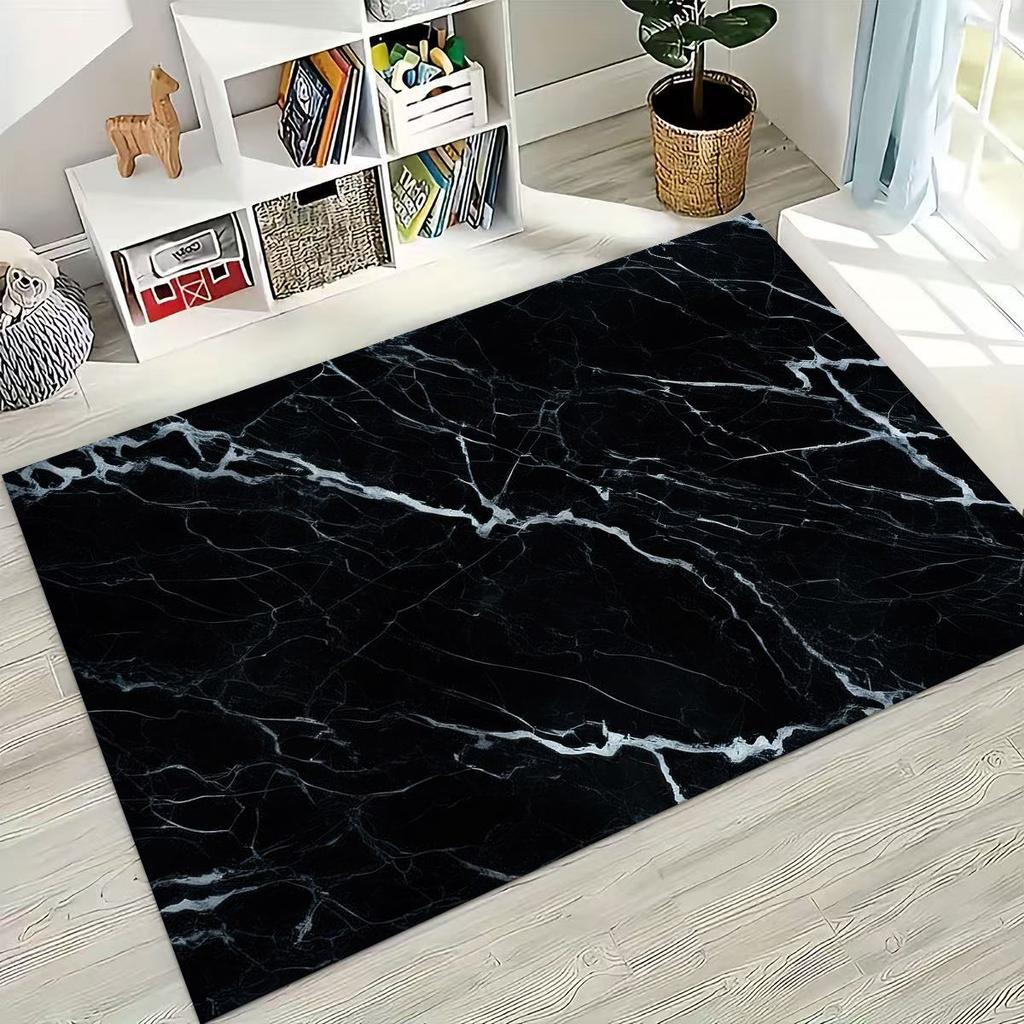 2026 Luxurious Marble Black Green Gold Colorful Stone Texture Rug for Bedroom Living Room Sofa Home Doormat Decor,Non-slip Mat