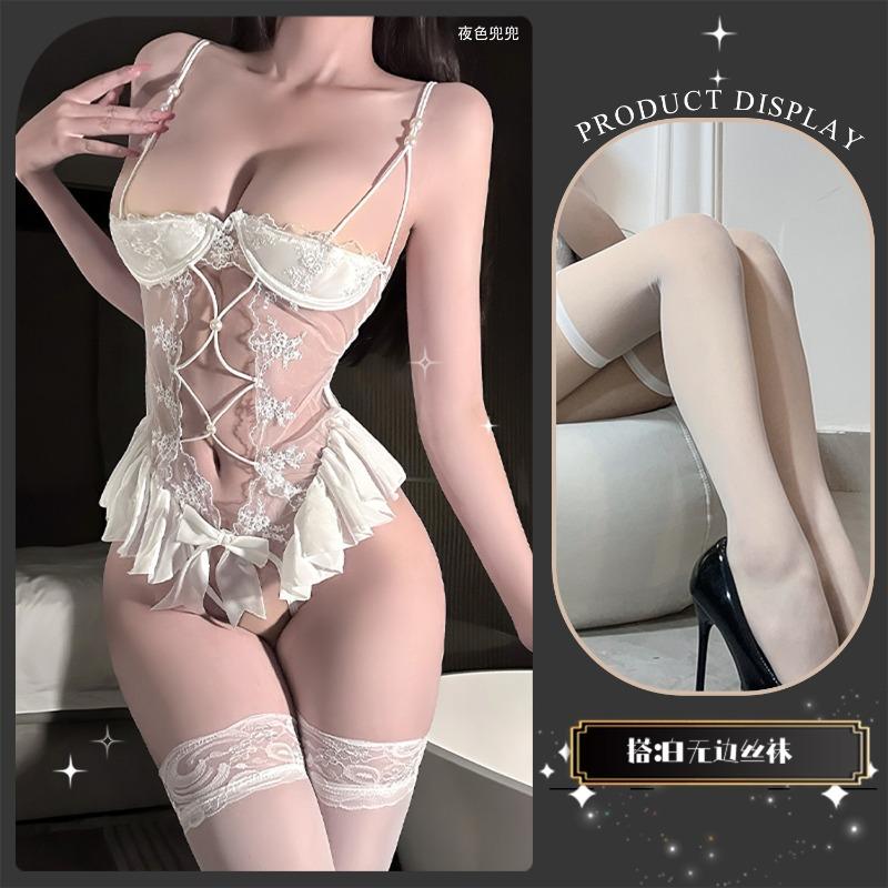 Sexy underwear Sexy small breasts show big lace seduction Hollow onesie Hot uniform Passion female body sculpting