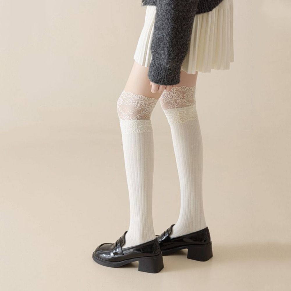 Breathable Women's Long Socks Solid Color Knee High Socks Fashion Girl's Stacked Socks Boot Socks