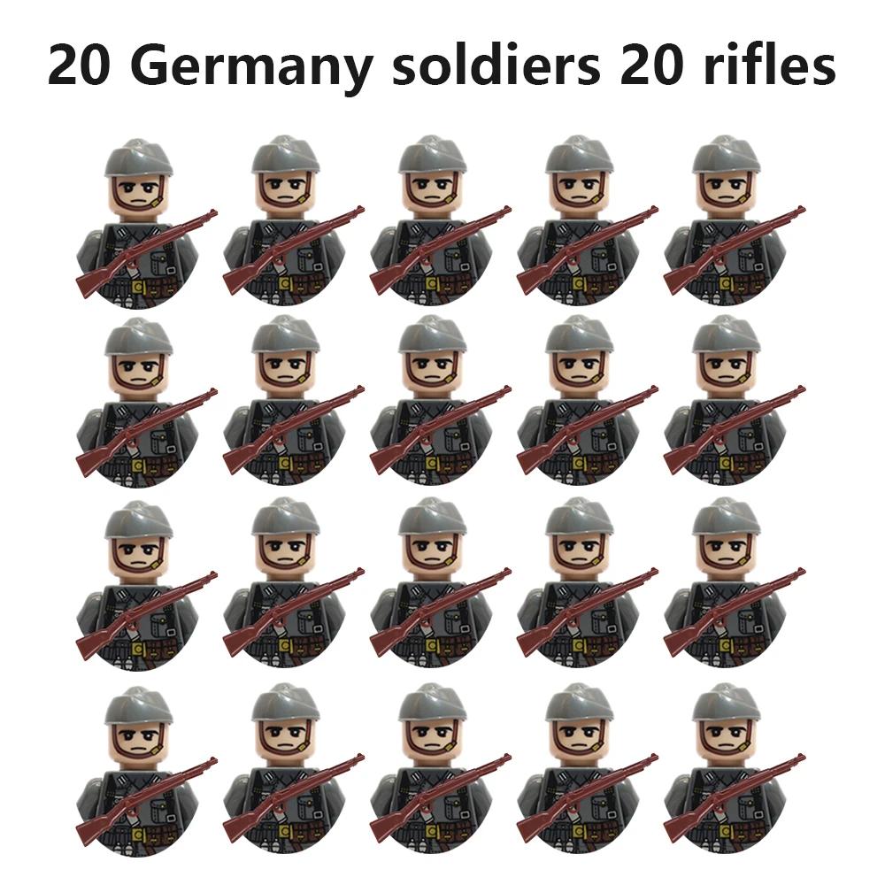 20Pcs/Set WW2 Military Soldier Array Soviet US UK France Japan Canada Italy China Building Blocks Action Figure Bricks Kids Toy