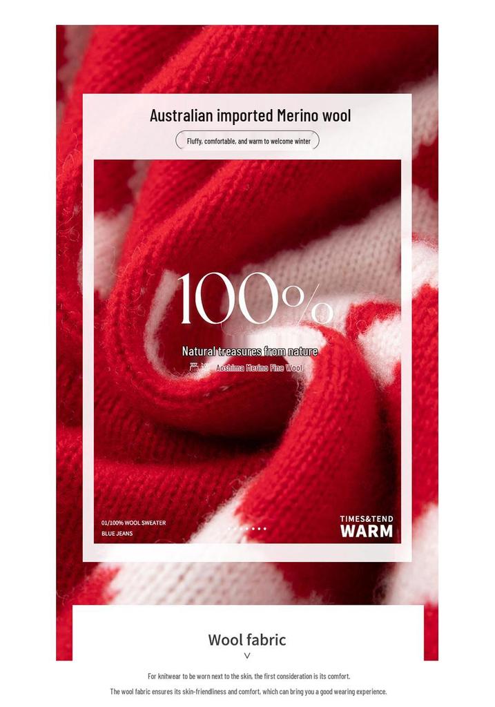 Women's Zodiac Year Red 100% Pure Wool Jacquard Sweater - Cozy, Soft, and Loose Fit