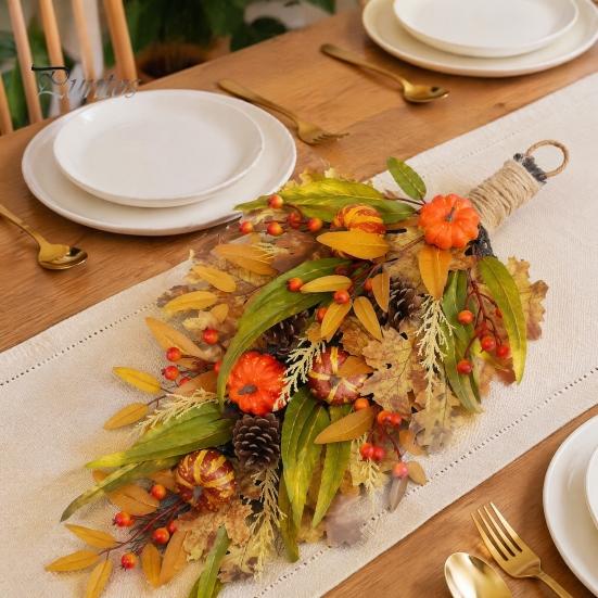 Autumn Door Swag Artificial Fall Teardrop Swag, Faux Pumpkins Berries Pinecones Leaves Indoor Outdoor Thanksgiving Ornaments Harvest Wreath for Front