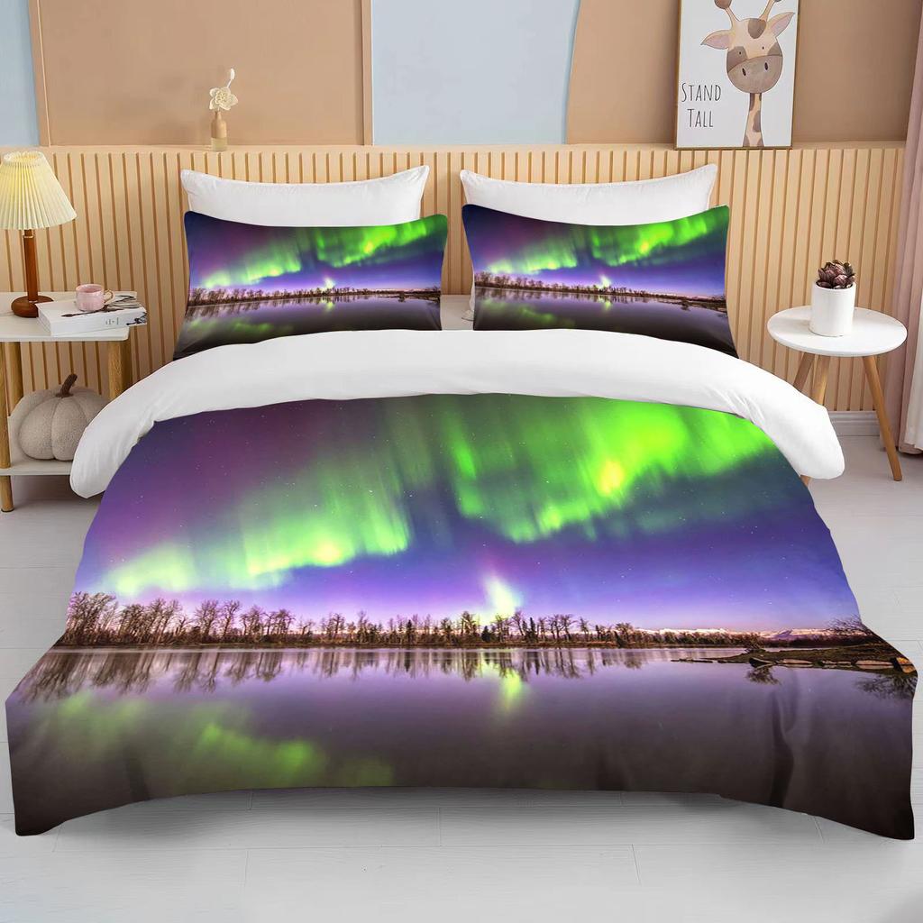 10 Sizes Aurora Borealis View Bedding Collection Duvet Cover Bed Collection Quilt Cover Pillowcase King Queen Size Bedding Collection Adult