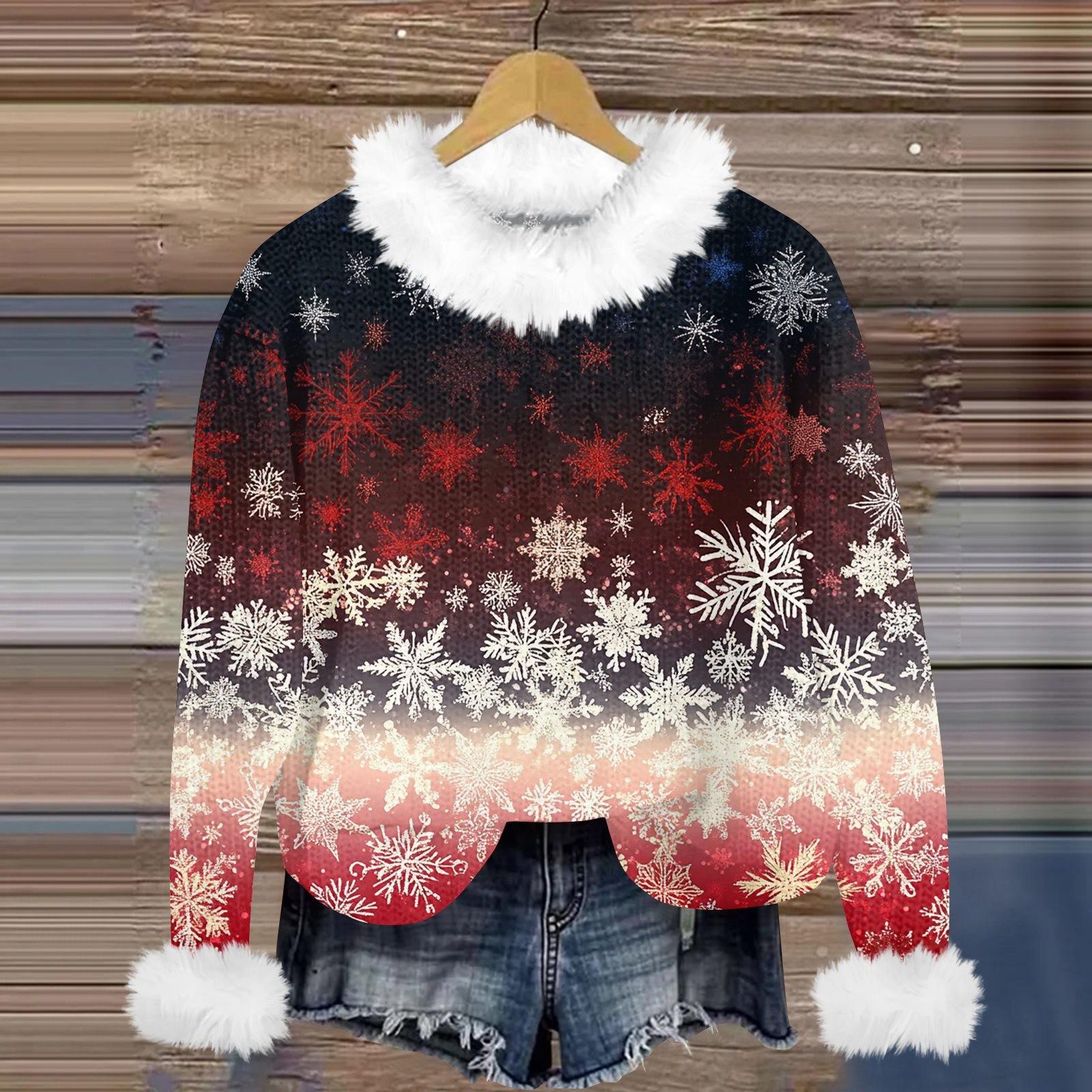 Свитшоты для женщин Вязаный свитер Милая рубашка Осенний круглый вырез Пуловер с меховым — фото 9