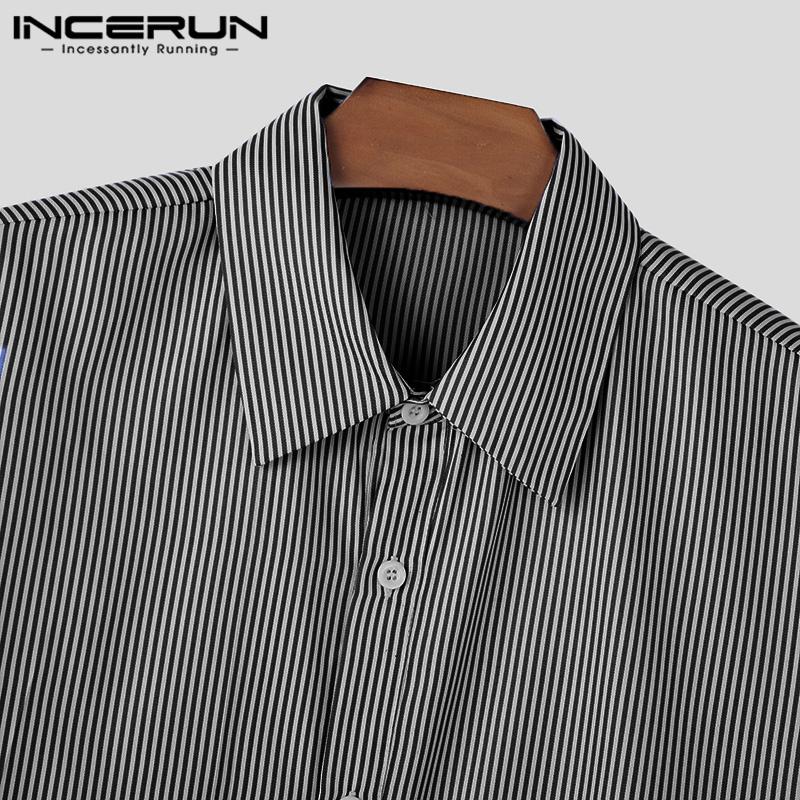 INCERUN Pánské jarní podzimní pruhované košile s dlouhým rukávem ležérní knoflíčky nahoru topy