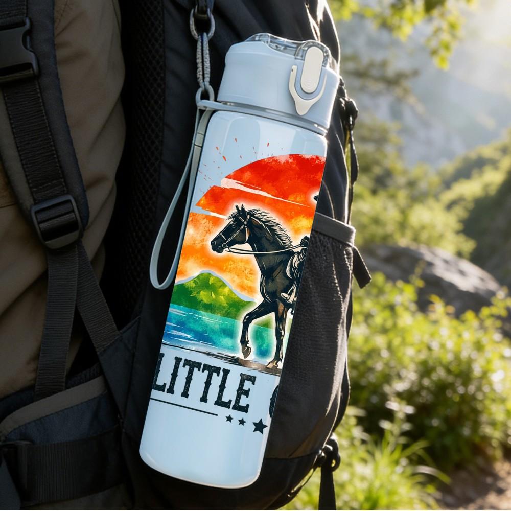 1PC Little Cowboy Horse Rider Western Print 750ml Color Plastic Sports Water Bottle Leakproof Flip Straw Lid Suitable for Sports Office Home Use