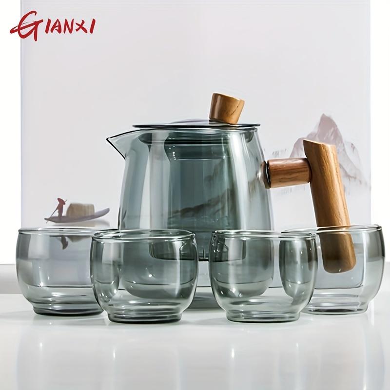 1set Glass Teaset Teapot 530ml/17.9oz Tea Cup 90ml/3oz Clear Tea Pot With Infuser Household Glass High Temperature Resistant Tea Maker Tea Kettle Chin