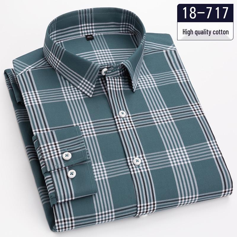 Men's Slim Fit Plaid Striped Pure Cotton Shirt